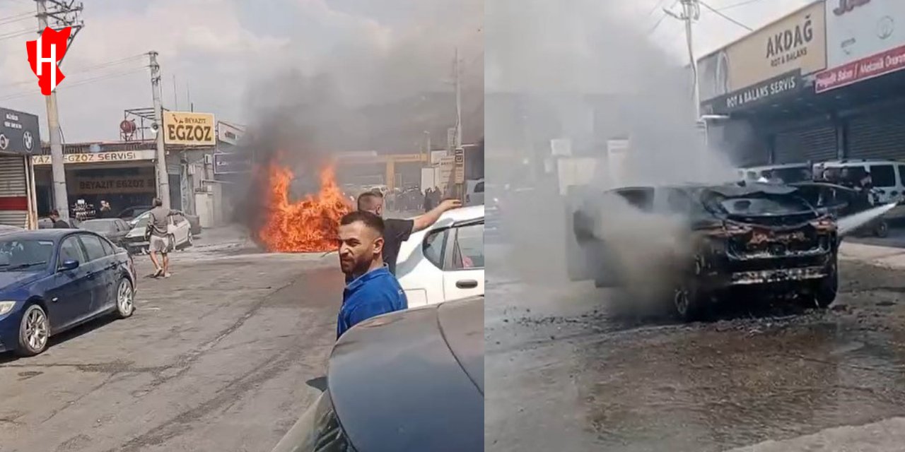 Elektrikli araba bir anda alevler içinde kaldı
