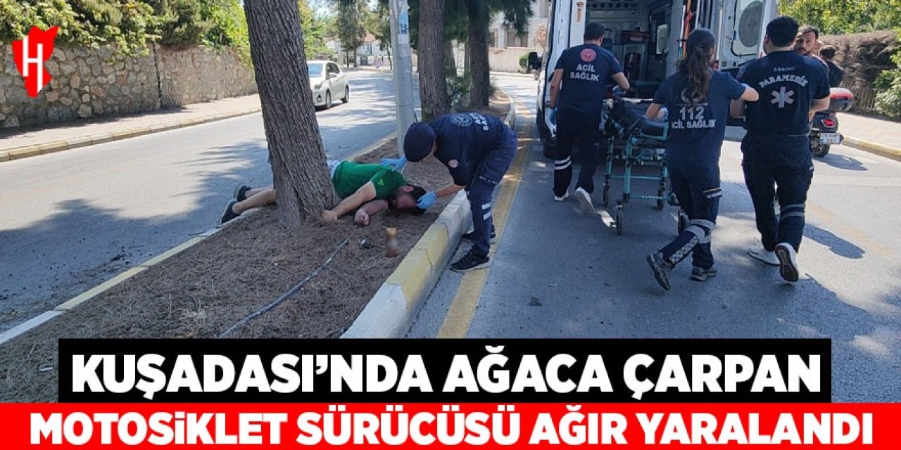 Kuşadası'nda ağaca çarpan motosiklet sürücüsü yaşam savaşı veriyor