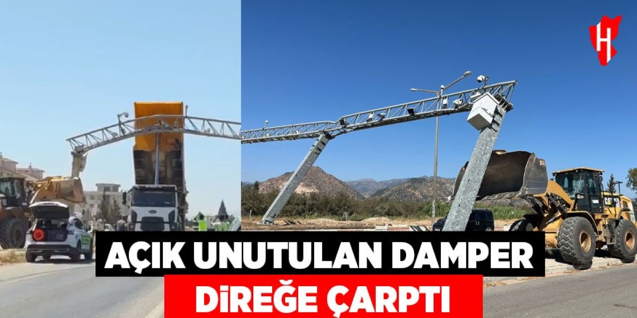 Aydın'da açık unutulan damper direğe çarptı