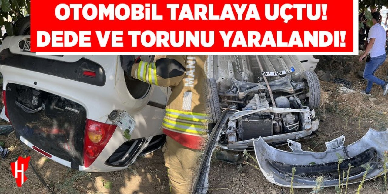 Otomobil tarlaya uçtu: Dede ve torunu yaralandı