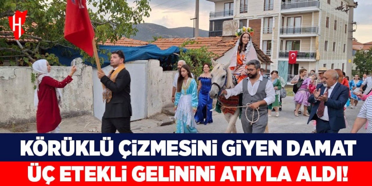 Geleneği yaşattılar: Körüklü çizme giyen damat, üç etekli gelinini atıyla aldı