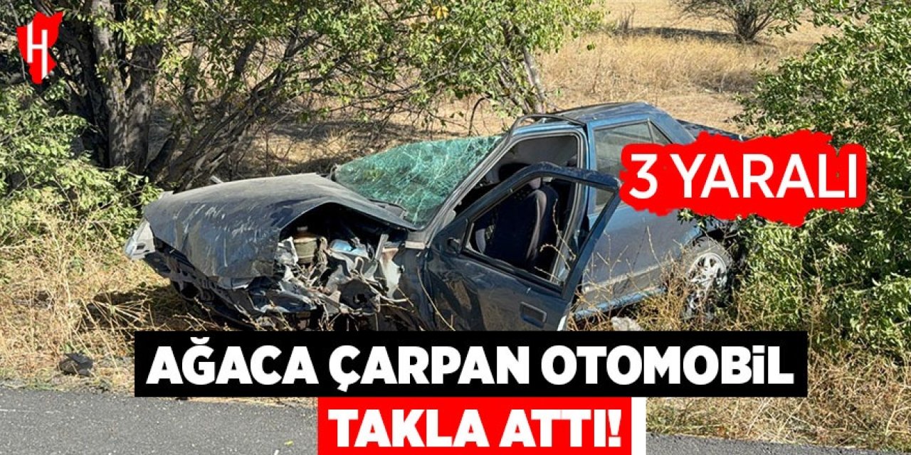 Takla atan otomobilden kopan tekerlek ağacın üzerine fırladı: 3 yaralı