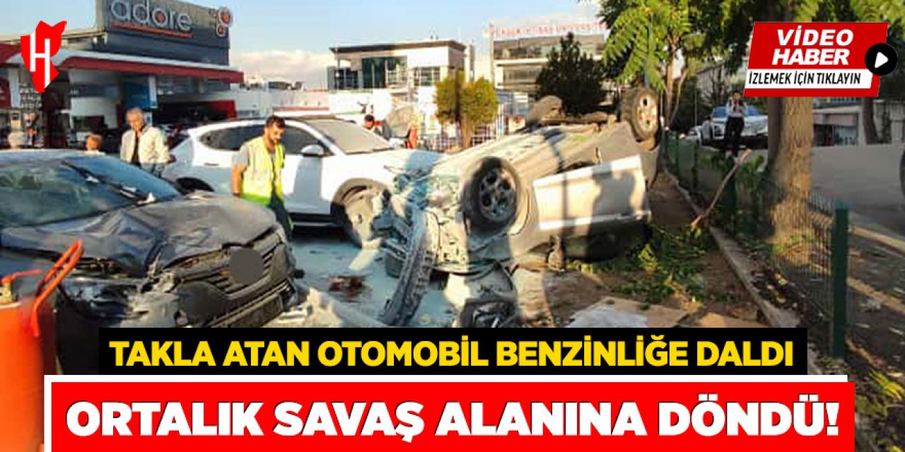Takla atan otomobil benzinliğe daldı