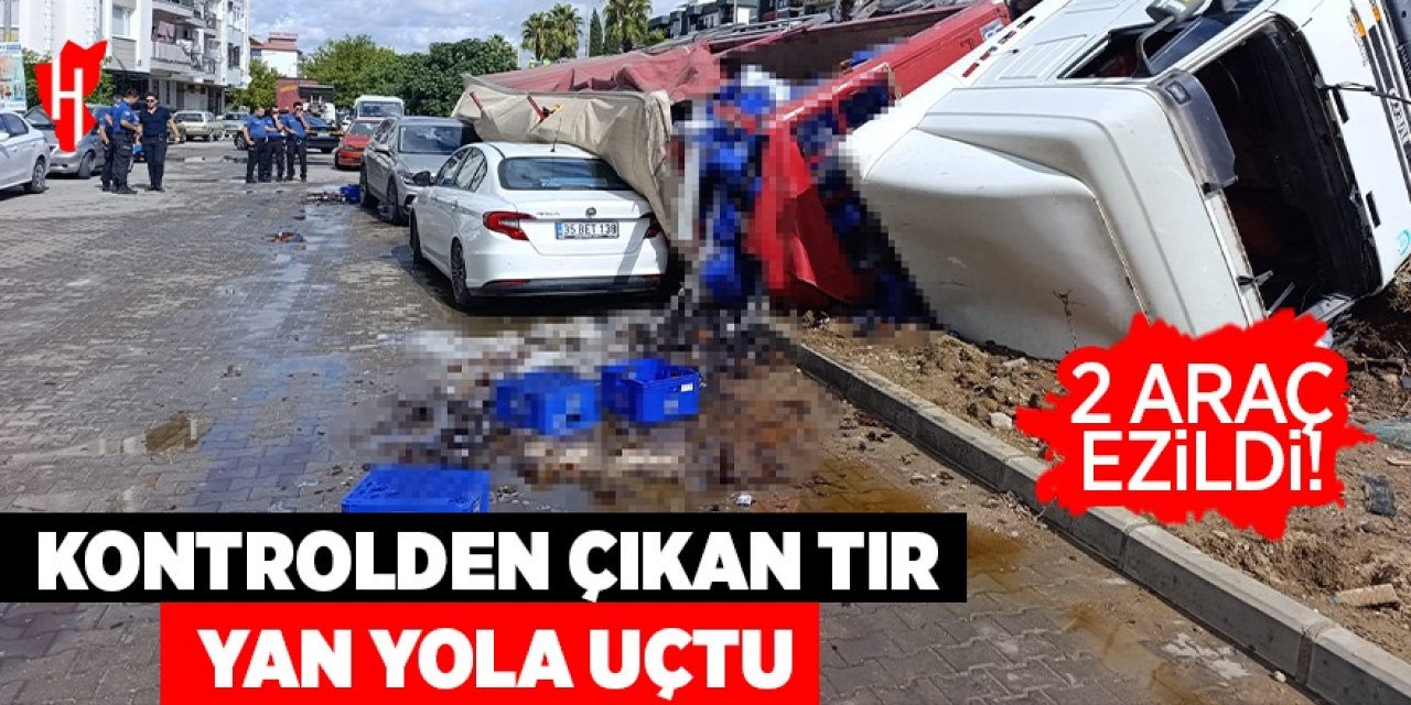 Kontrolden çıkan tır yan yola uçtu: 2 araç ezildi