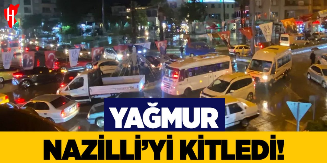 Nazilli'de yağmur hayatı olumsuz etkiledi, trafik durma noktasına geldi