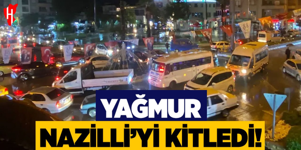 Nazilli'de yağmur hayatı olumsuz etkiledi, trafik durma noktasına geldi