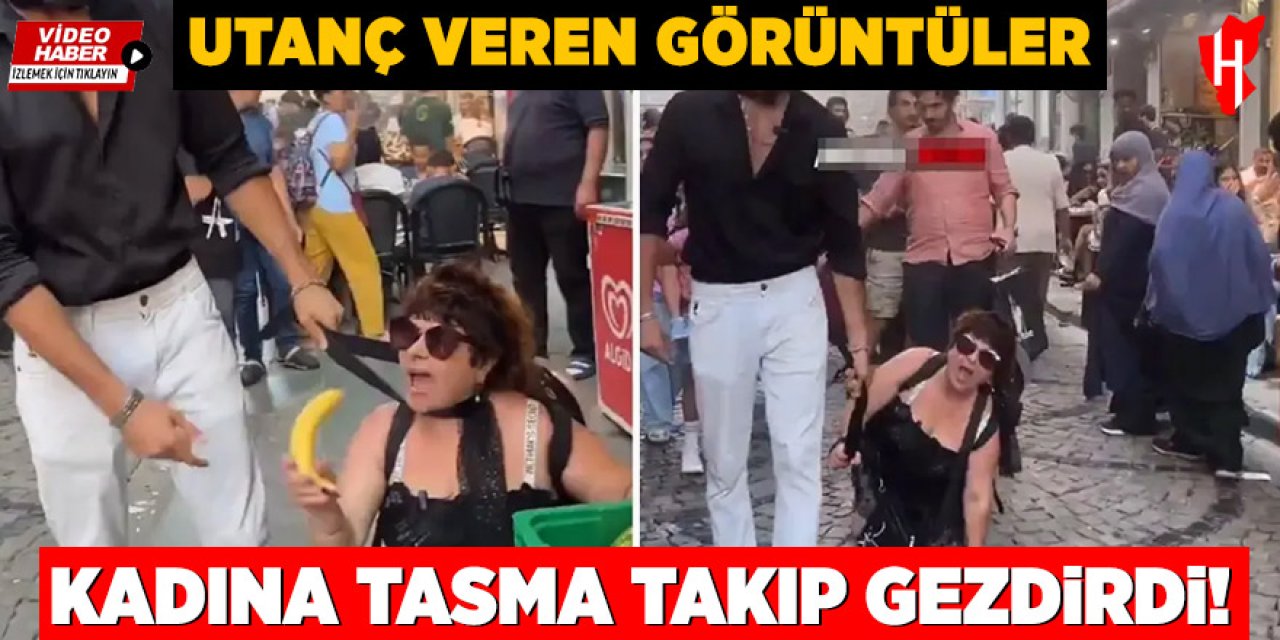 Utanç veren görüntüler: Kadına tasma takıp sokakta gezdirdi