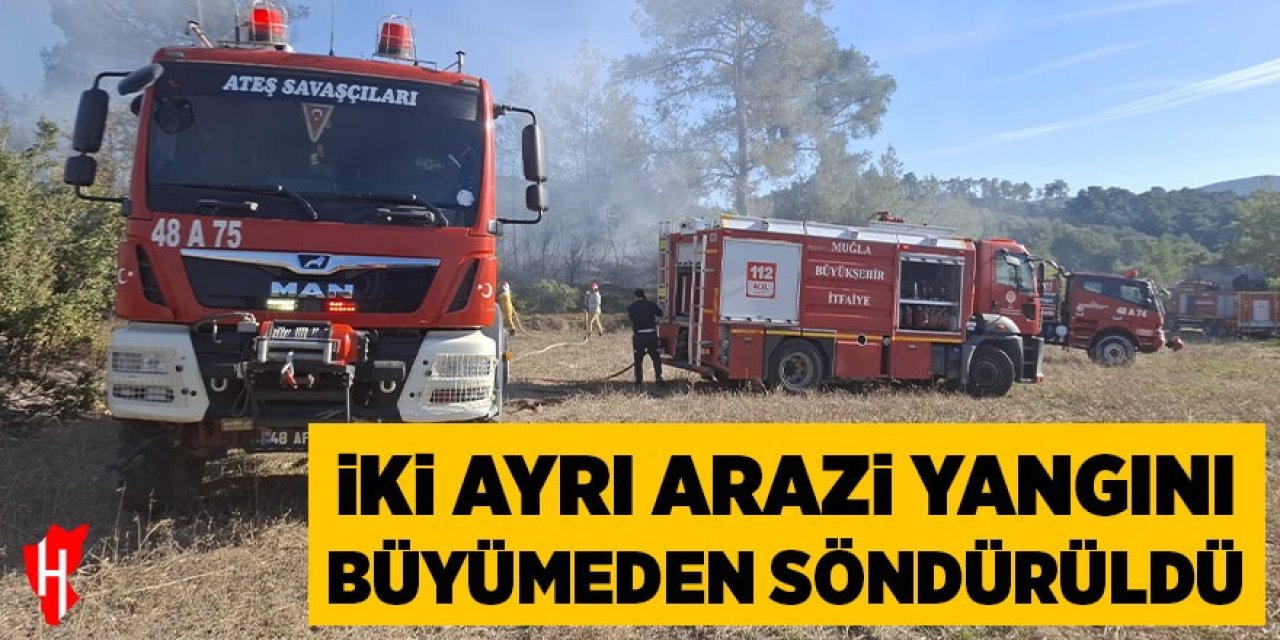 İki ayrı arazi yangını büyümeden söndürüldü