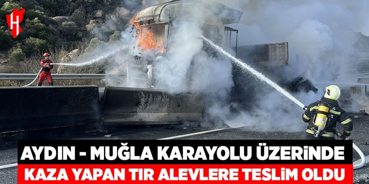 Aydın-Muğla karayolunda kaza yapan tır alevlere teslim oldu