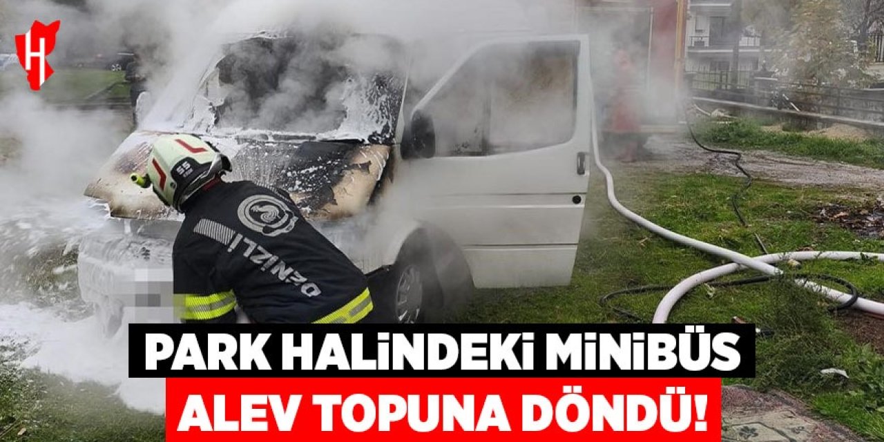 Park halindeki minibüs alev topuna döndü