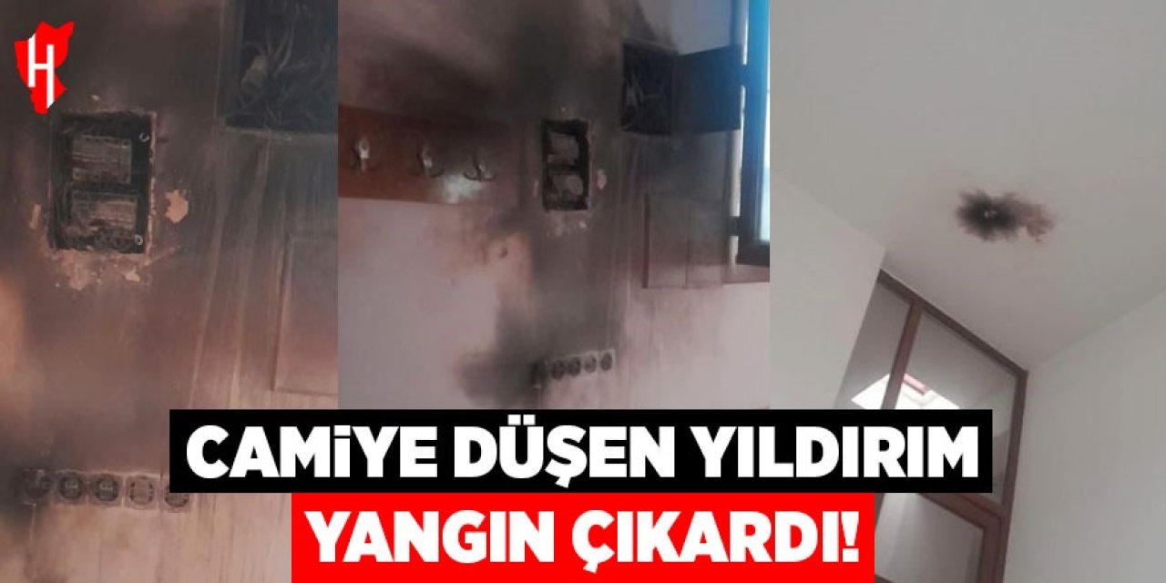 Camiye düşen yıldırım yangın çıkardı