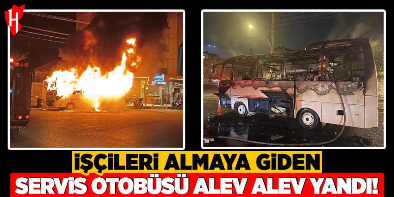 Korkutan yangın: İşçi servisi alevlere teslim oldu, 4 motosiklet zarar gördü