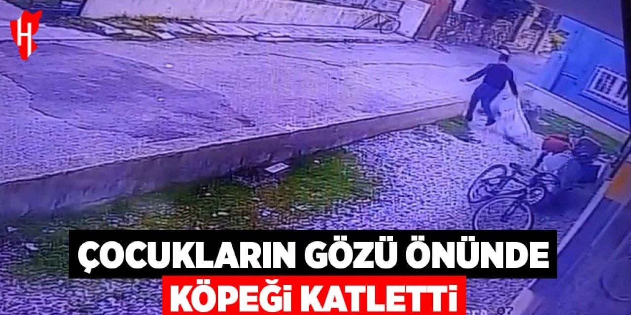 Çocukların gözü önünde köpeği katletti