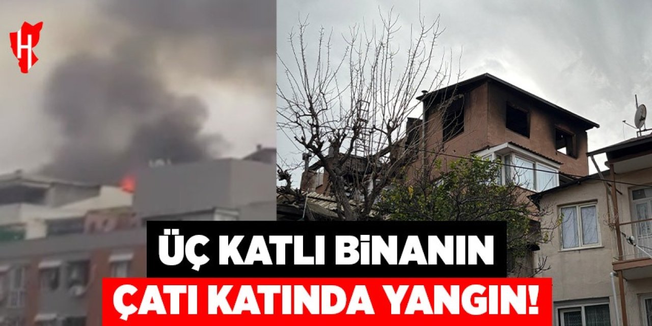 3 katlı binanın çatı katında yangın