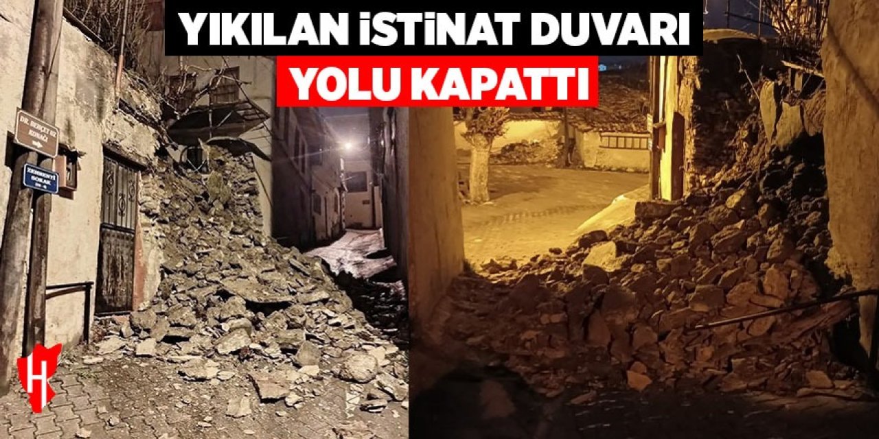 Yıkılan istinat duvarı yolu kapattı