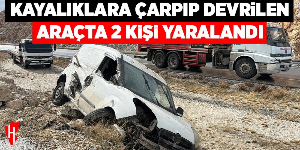Kayalıklara çarpıp devrilen araçta 2 kişi yaralandı