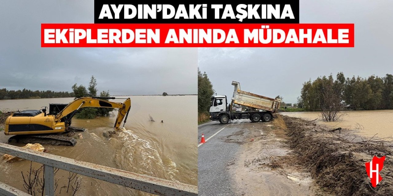 Bağarası yolundaki taşkına ekiplerden anında müdahale