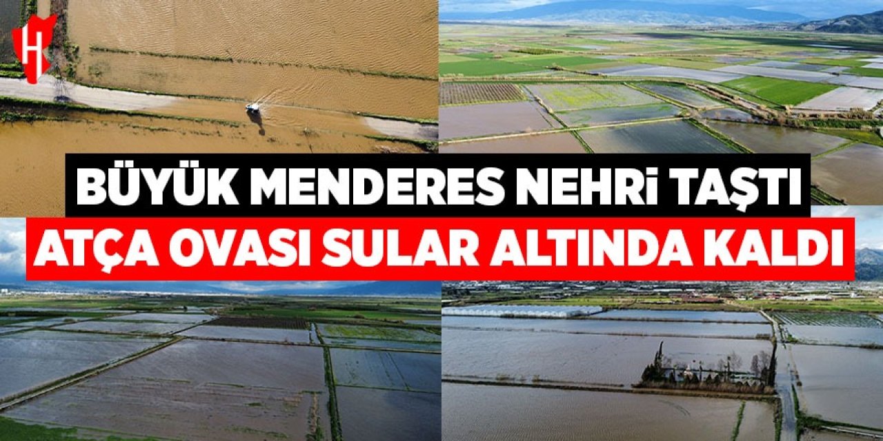 Büyük Menderes Nehri taştı: Atça Ovası sular altında kaldı