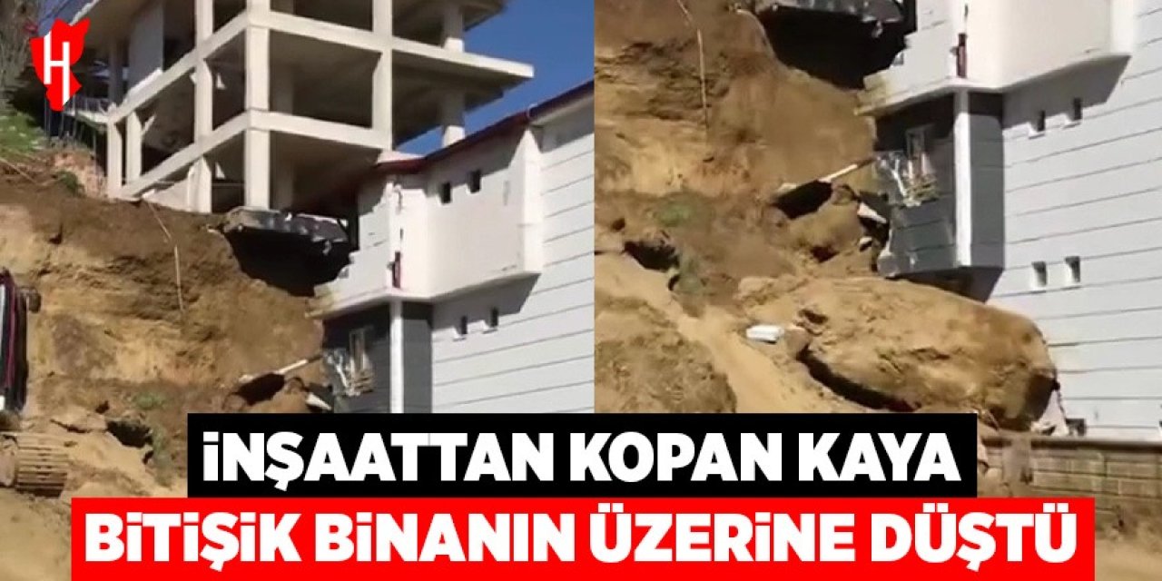 İnşaat kazısından kopan kaya bitişik binanın üzerine düştü
