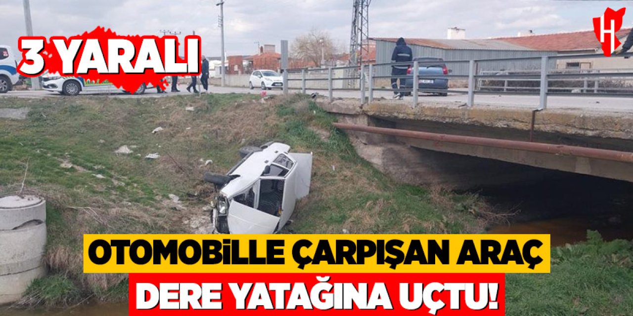 Otomobille çarpışan araç dere yatağına uçtu: 3 yaralı