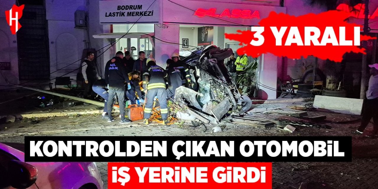Kontrolden çıkan otomobil iş yerine girdi: 3 yaralı