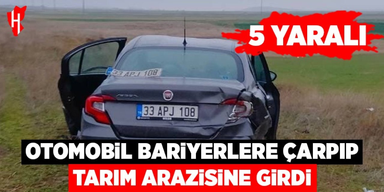 Bariyerlere çarpıp tarım arazisine giren otomobilde 5 kişi yaralandı