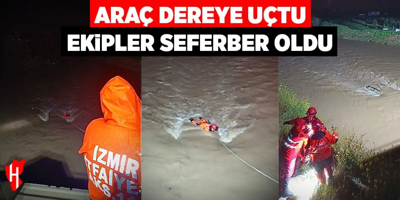 Araç dereye uçtu, İzmir itfaiyesi seferber oldu