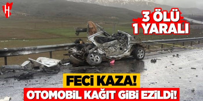 Tırla kafa kafaya çarpışan otomobil kağıt gibi ezildi: 3 ölü, 1 yaralı