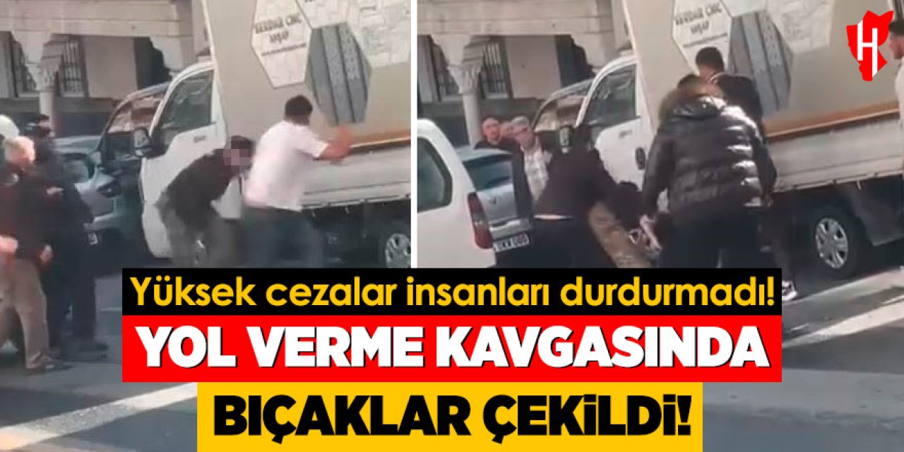 Yol verme kavgasında bıçaklar çekildi: Öfkeli sürücü defalarca bıçak salladı