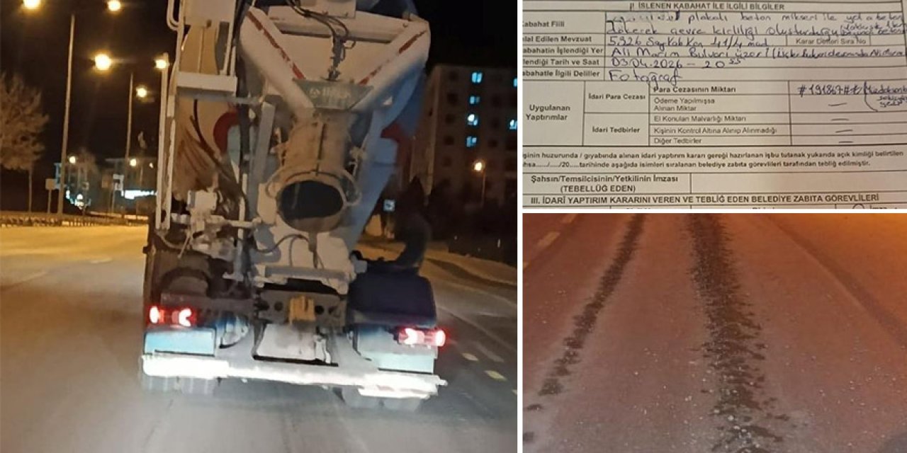 Yola beton dökerek 1 kilometre ilerleyen kamyonu zabıta affetmedi