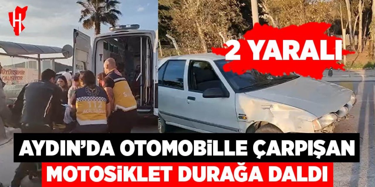 Otomobille çarpışan motosiklet durağa daldı: 2 yaralı