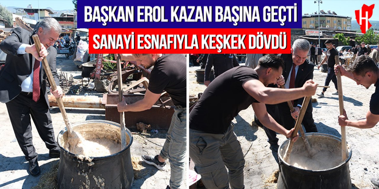 Başkan Erol kazan başına geçti, sanayi esnafıyla keşkek dövdü