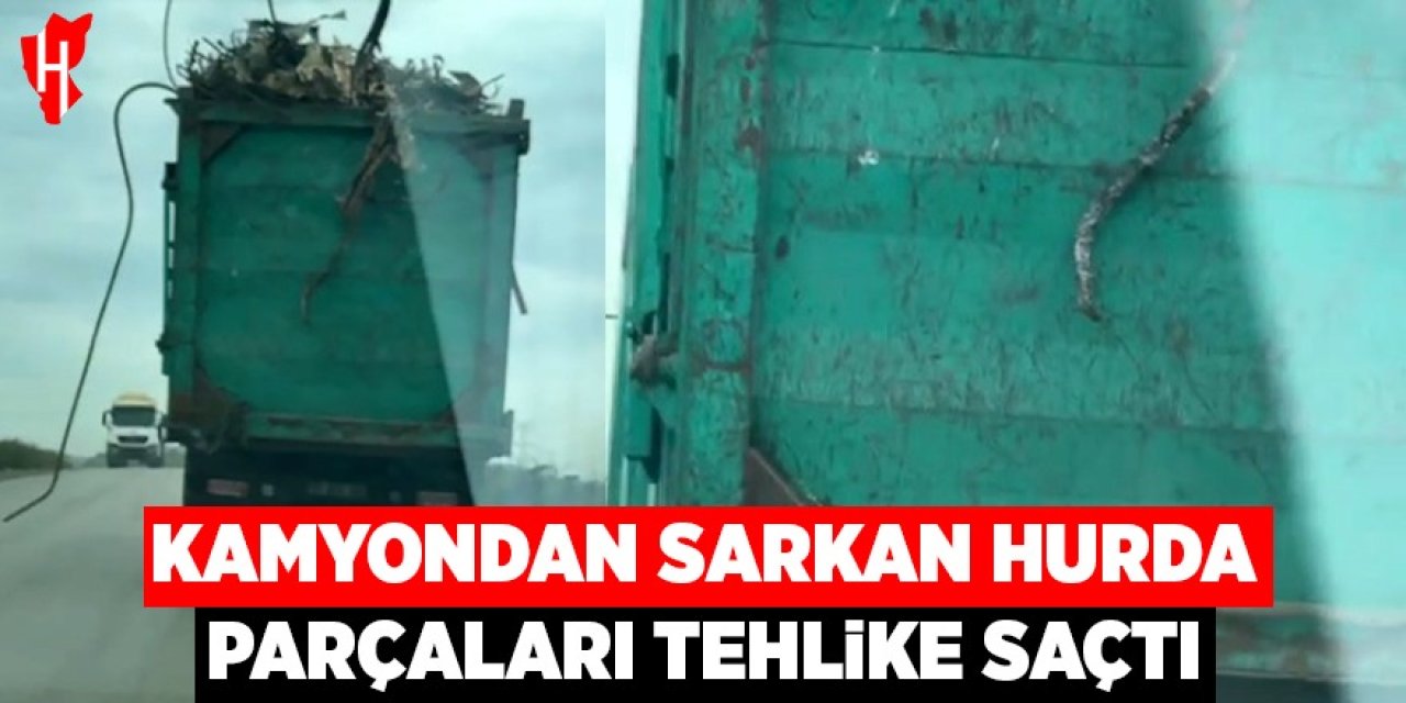 Kamyondan sarkan hurda parçaları tehlike saçtı