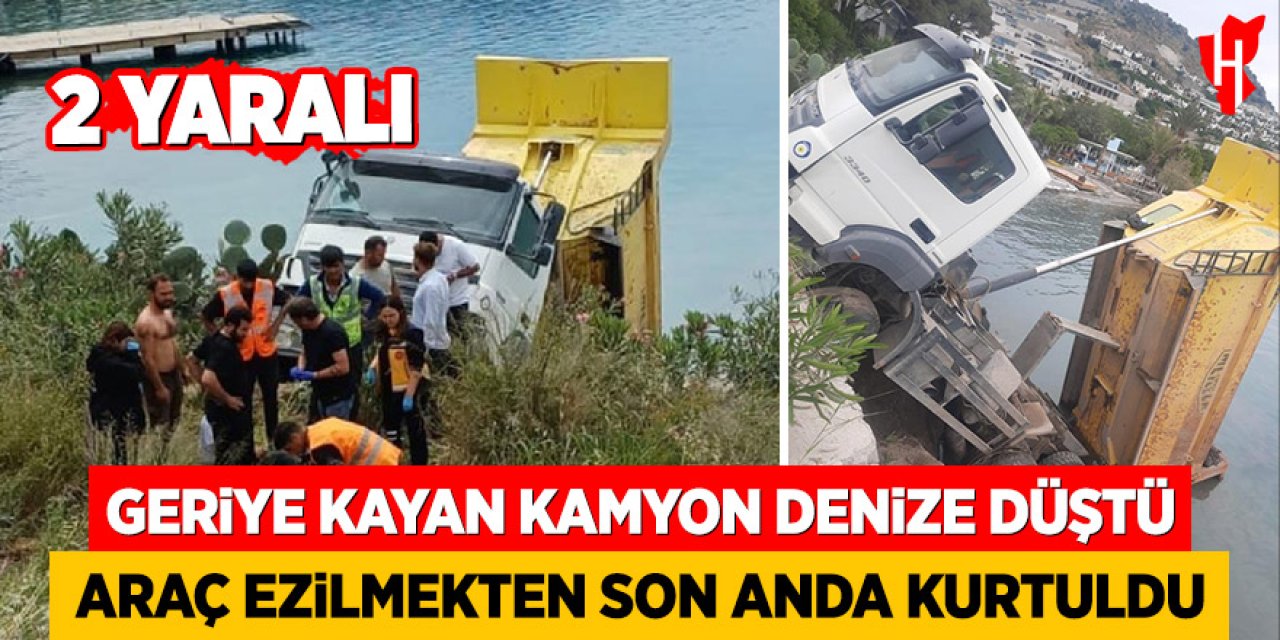 Geriye kayan kamyon denize düştü: Araç ezilmekten son anda kurtuldu