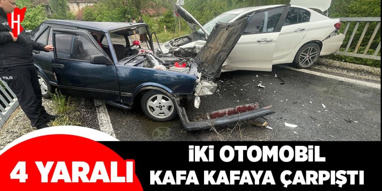 Otomobillerinin kafa kafaya çarpıştığı kazada 4 kişi yaralandı