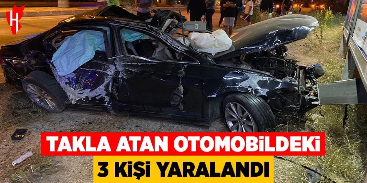 Takla atan otomobildeki 3 kişi yaralandı