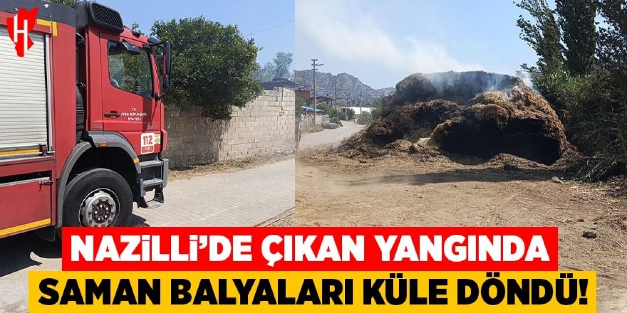 Nazilli'de çıkan yangında saman balyaları küle döndü
