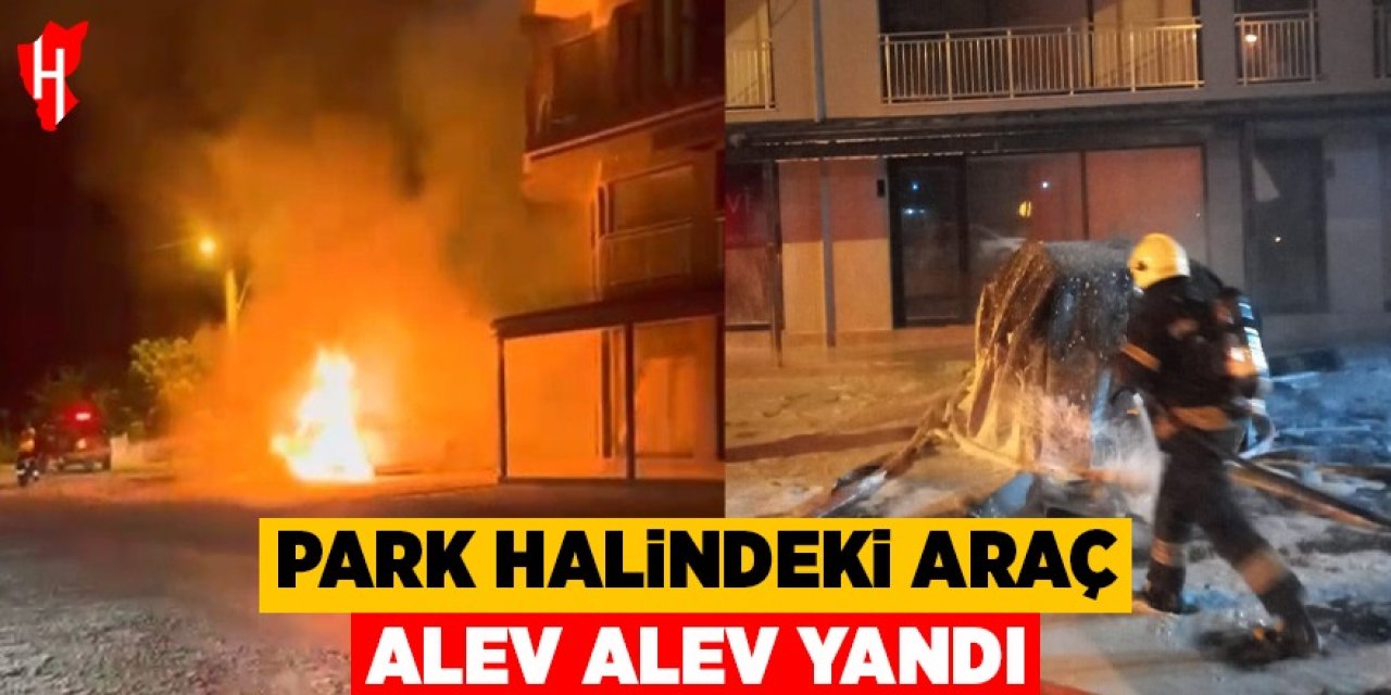 Park halindeki elektrikli araç alev alev yandı