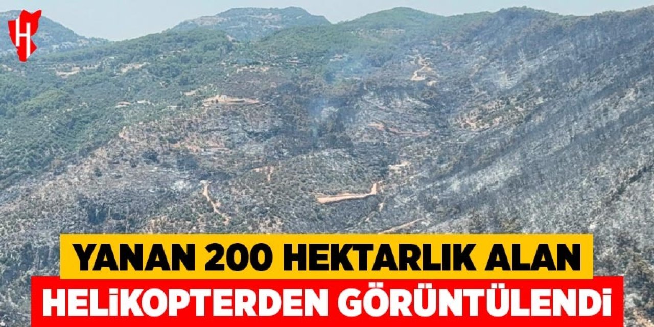 Yanan 200 hektarlık alan helikopterden görüntülendi
