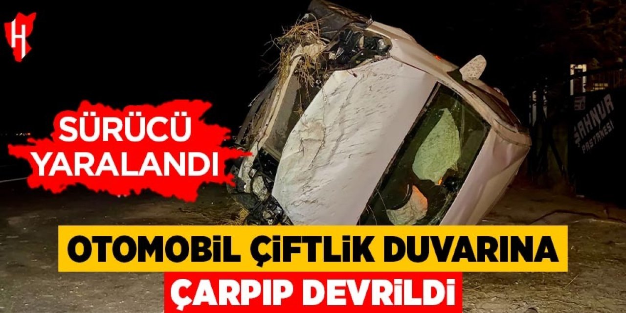 Otomobil çiftlik duvarına çarpıp devrildi: Sürücü yaralandı
