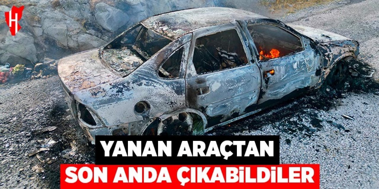 Yanan araçtan son anda çıkabildiler