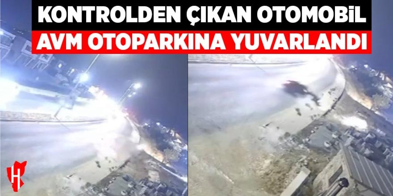 Kontrolden çıkan otomobil AVM'nin otoparkına yuvarlandı