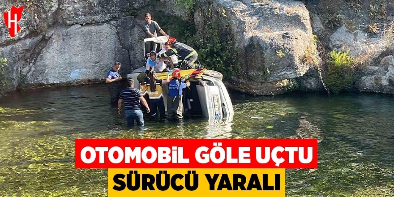 Otomobil göle uçtu, sürücü yaralandı