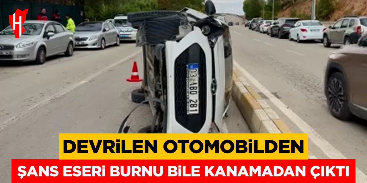 Devrilen otomobilden şans eseri burnu bile kanamadan çıktı