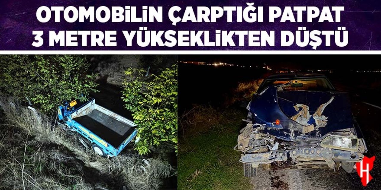 Otomobilin çarptığı patpat 3 metre yükseklikten tarlaya düştü