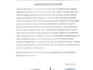 Türkiye Gençlik Ve Spor Konfederasyonu’ndan Açıklama