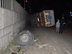 Freni Patlayan Odun Yüklü Kamyon Devrildi: 1 Yaralı