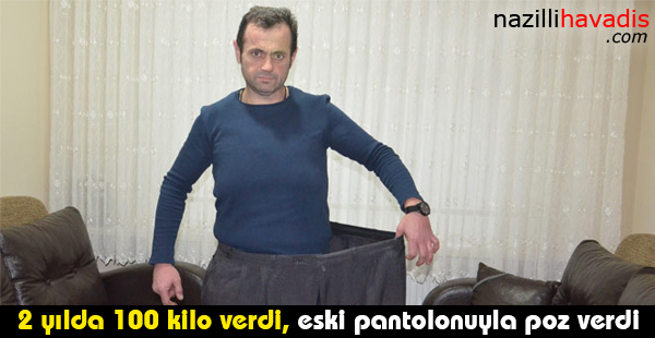 2 yılda 100 kilo verdi, eski pantolonuyla poz verdi